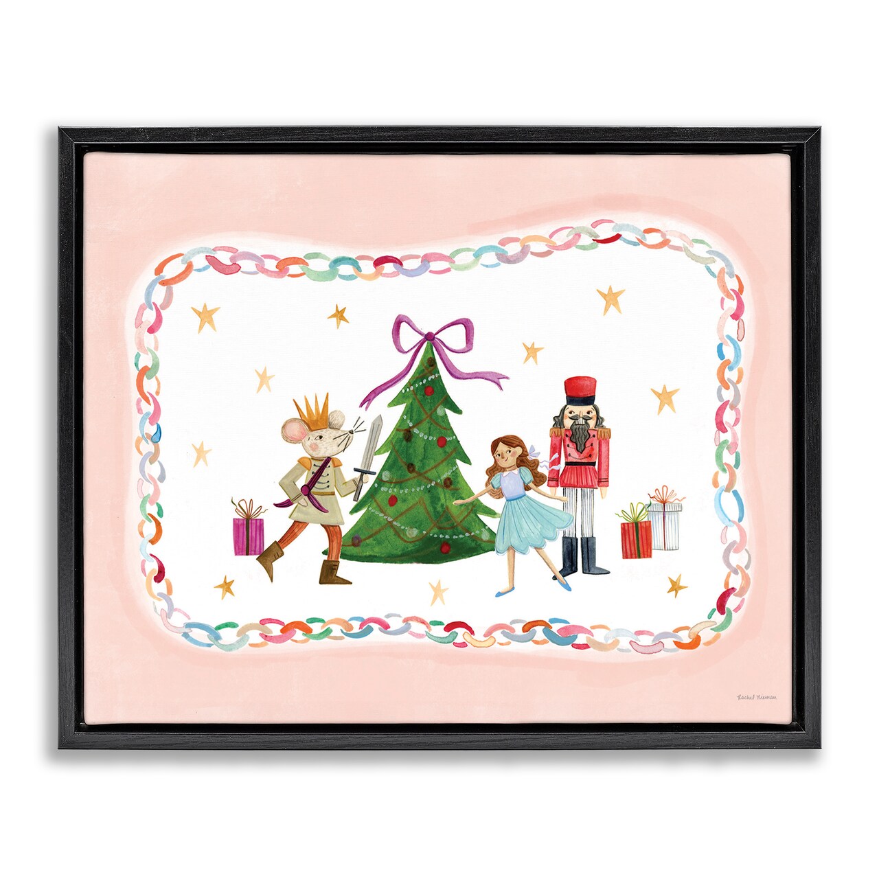 Stupell Industries Festive Characters & Christmas Tree Floating Frame, design by Rachel Nieman